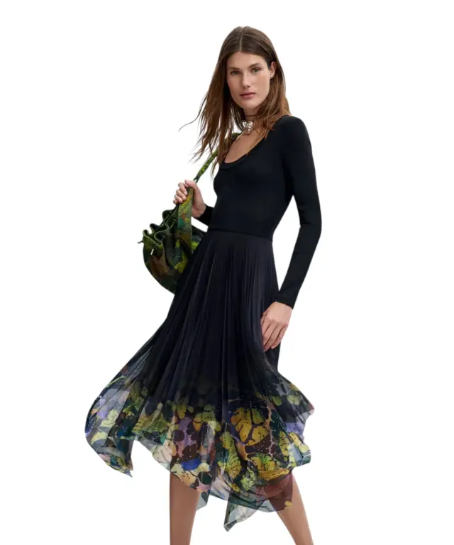 Desigual - Γυναικείο Πλεκτό Μίντι Φόρεμα Alba 26WWVW12-2000 Μαύρο με Σχέδια 3