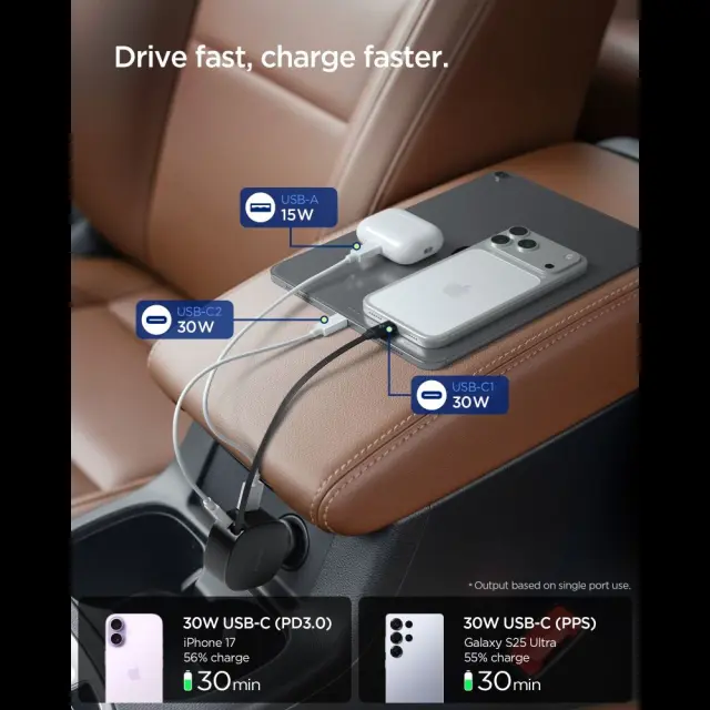 SPIGEN EV603BT ESSENTAIL CAR CHARGER 60W BLACK 3