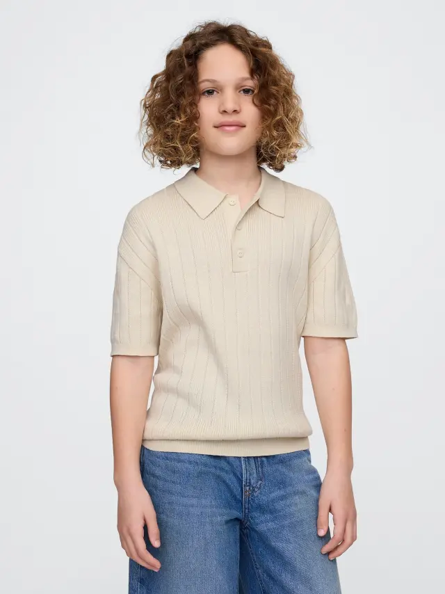 Μπεζ Παιδική Polo Μπλούζα Ριπ Πουλόβερ New chino