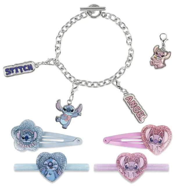 Peershardy Lilo + Stitch Bracelet Set with Charms + Hair Accessories