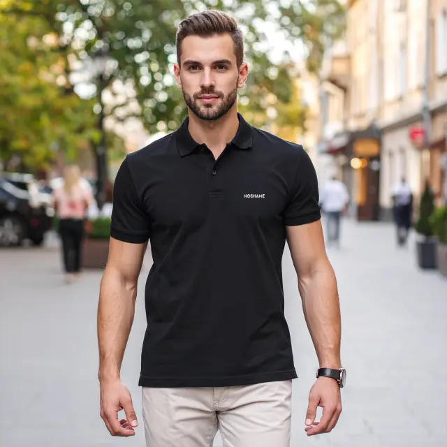 Μπλούζα Polo Noshame® Μαύρη με τύπωμα - 142513 - XXL
