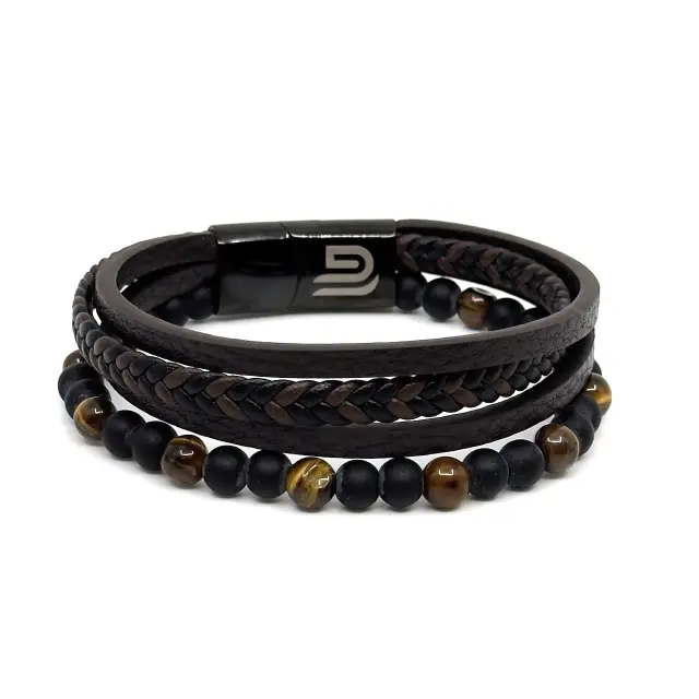 Καφέ Δερμάτινο Βραχιόλι με Tiger Eye LGD-BR/2075