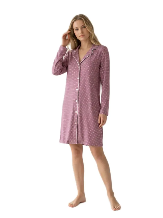 Harmony γυναικείο χειμερινό νυχτικό πουά κουμπωτό 311802-1