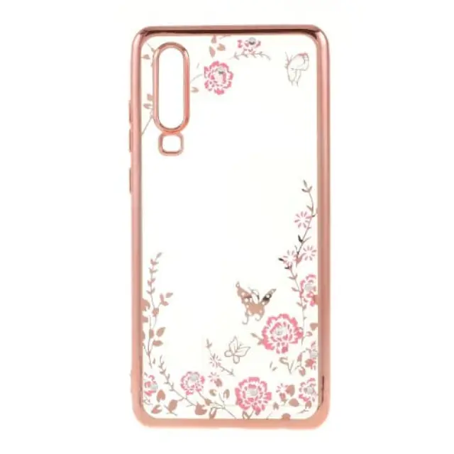 Διάφανη Θήκη Σιλικόνης για Huawei P30 Με Σχέδιο Λουλούδια & Rose Gold Περίβλημα OEM