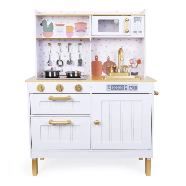 Moni Toys Ξύλινη Κουζίνα Παιχνιδιού με Φωτιζόμενες Εστίες και 7 Σκεύη 3+ Ετών 2
