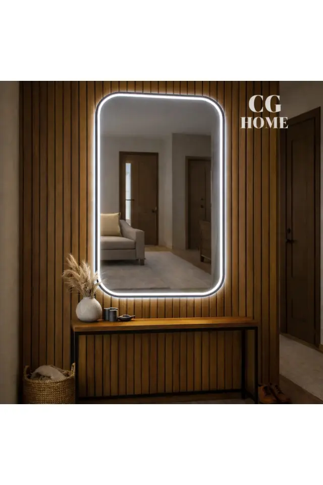 Stewehome Διακοσμητικός καθρέφτης τοίχου με LED φωτισμό και λευκό πλαίσιο 180x80 cm 3