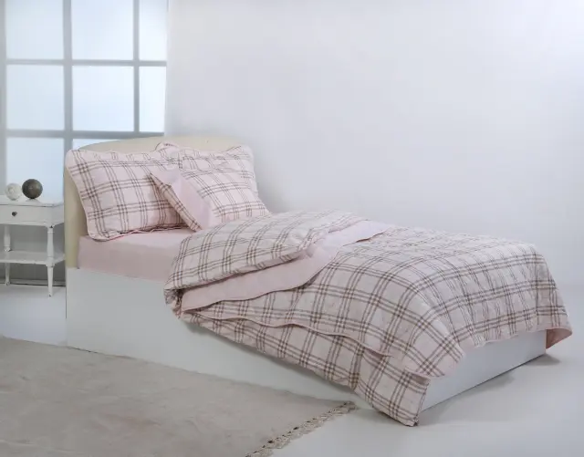 Υπέρδιπλο βαμβακερό κουβερλί (220cm x 240cm) καρρώ ρόζ - -