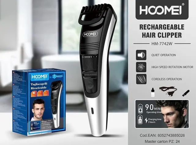 Κουρευτική Μηχανή Hoomei HM-7742W Λευκό 2