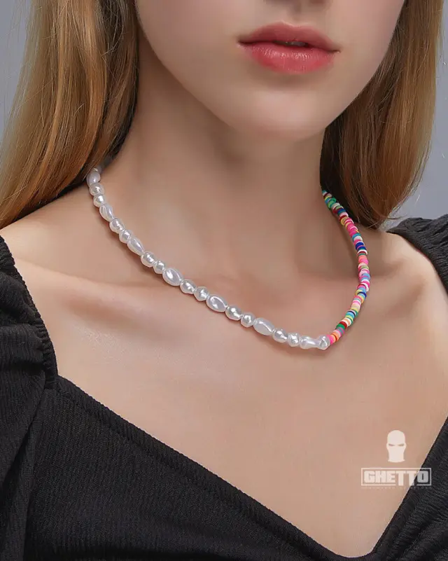 Ghetto Bohemian Pearl Chain Multi Color Beads Choker Necklace 2