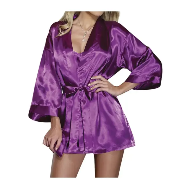 DreamGirl Charmeuse short length kimono robe, Χρώμα Μωβ 2