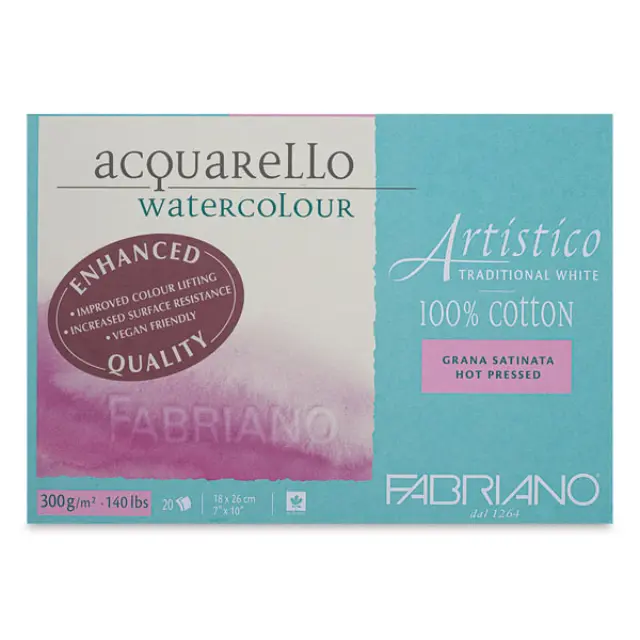 Μπλοκ Fabriano Artistico Ακουαρέλας H.P. (Λεία Επιφάνεια) Tr. White 300g/m² Enhanced - 18x26cm - 20 Φύλλα