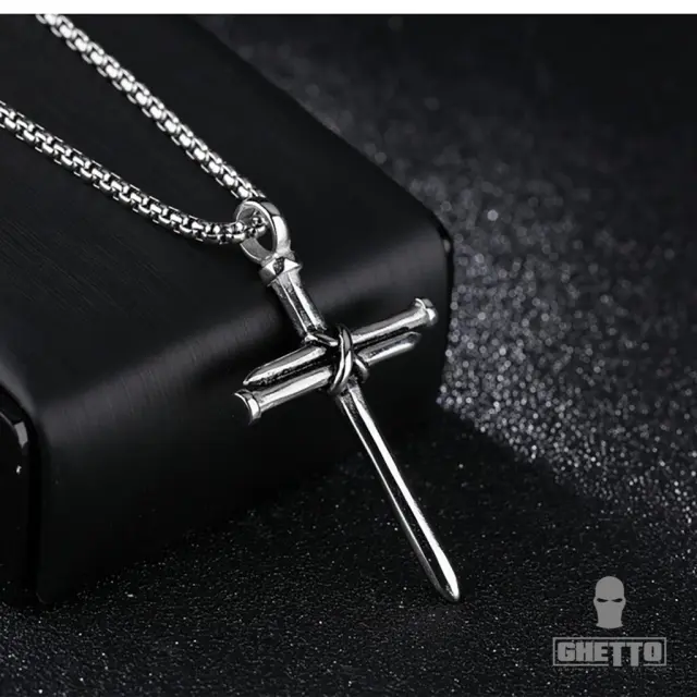 Ghetto Nail Cross Necklace Silver