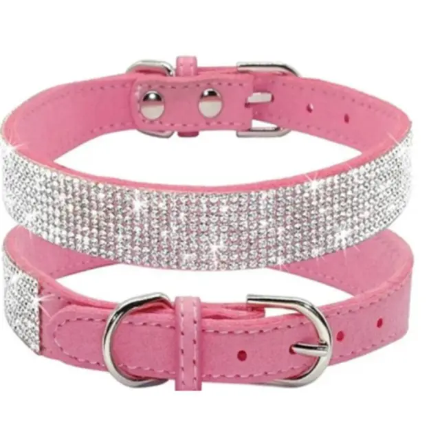 Δερμάτινο Κολάρο Strass Glitter Ροζ