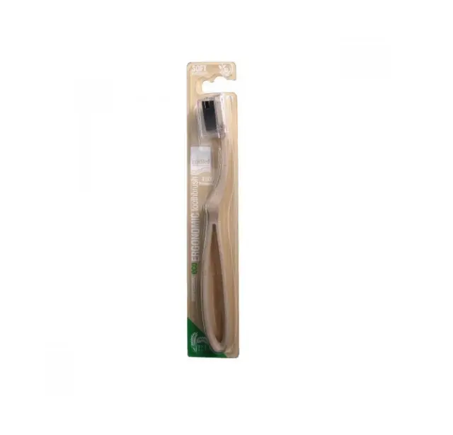 INTERMED Professional Ergonomic Toothbrush Eco Medium Toothbrush Οδοντόβουρτσα με Λαβή απο Φλοιό Ρυζιού Μπεζ Φυσικό Χρώμα 1τμχ