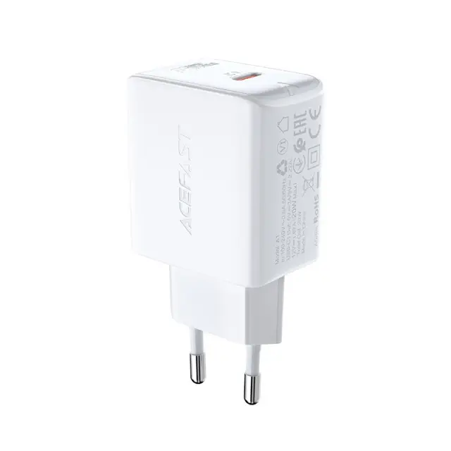 Φορτιστής Ταξιδίου Acefast A1 Fast Charging USB-C PD3.0 PD20W QC3.0 / QC2.0 5V / 2.4A Λευκός 3