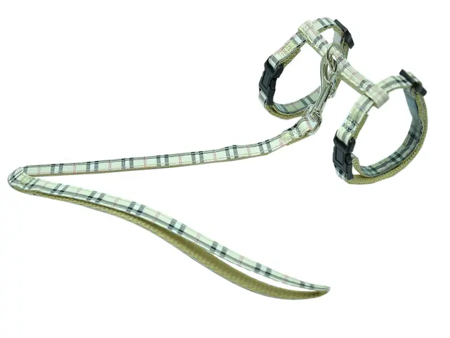 Vadigran Tartan Σαμαράκι & Λουρί Γάτας Μπεζ 30-35cm/10mm + 120cm 2
