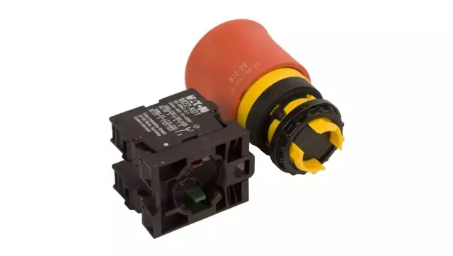 M22-PV/K11 Emergency stop/emergency switching off pushbutton, RMQ-Titan, Mushroom-shaped, 38 mm, Non-illuminated, Pull-to-release function, 1 NC, 1 N/O, Red, yel