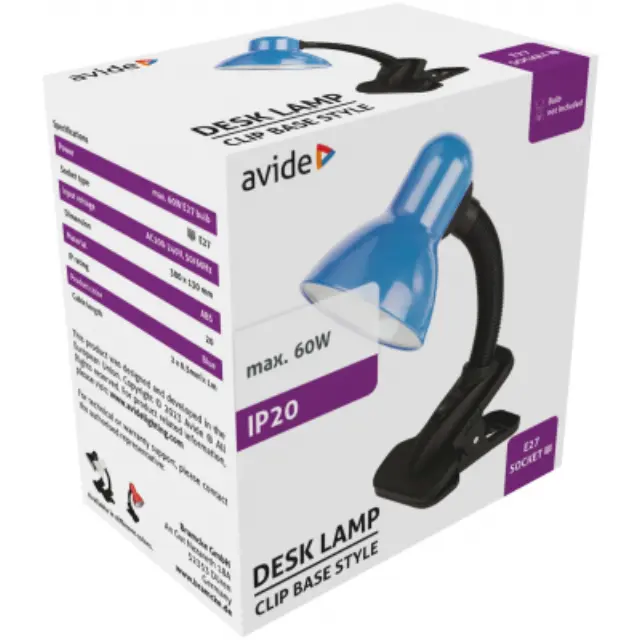 Avide Basic Φωτιστικό Γραφείου Κλιπ Μπλε Max 60W 15.001.2028 2