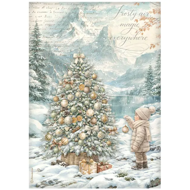 Ριζόχαρτο ντεκουπάζ Stamperia 21x29cm A4, White Christmas, Χριστουγεννιάτικο δέντρο
