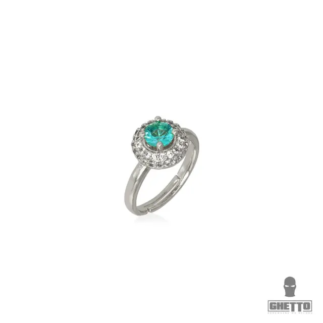 Ghetto Turquoise Diamond Shaped CZ Gemstone Adjustable Ring Silver