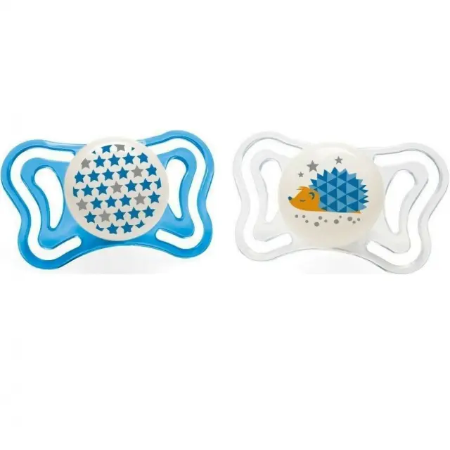 Chicco Physio Forma Light Πιπίλα Σιλικόνης Νύχτας White/Blue Stars/Hedgehog 16-36m 2τμχ