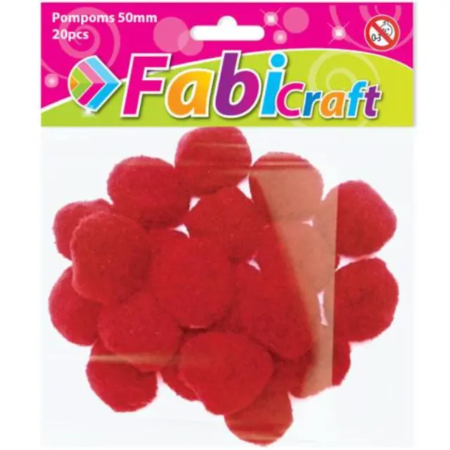 Pompoms Fabi 5cm 20τεμ Κόκκινο