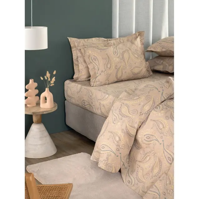 Σετ Σεντόνια 240x270 Υπέρδιπλα Pale Palamaiki PAL707 Beige Χωρίς Λάστιχο100% Βαμβακοσατέν