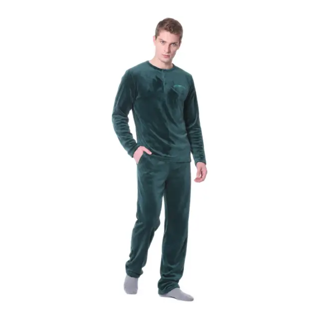 Mario Uomo Ανδρική Πυτζάμα Fleece, Χρώμα Σκούρο Πράσινο 3