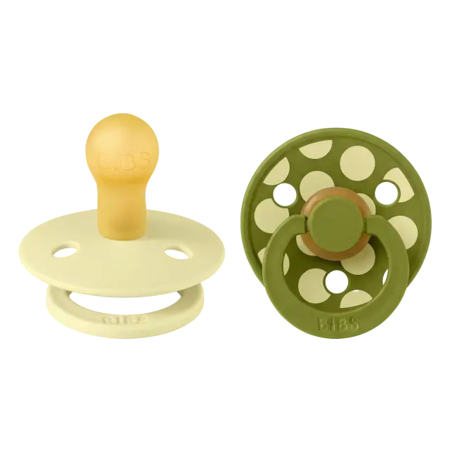 Bibs Studio Collection Σετ Πιπίλες 2τμχ – Polka Dot Luna/Wasabi – Στρογγυλή No1 (0+ μηνών) 2
