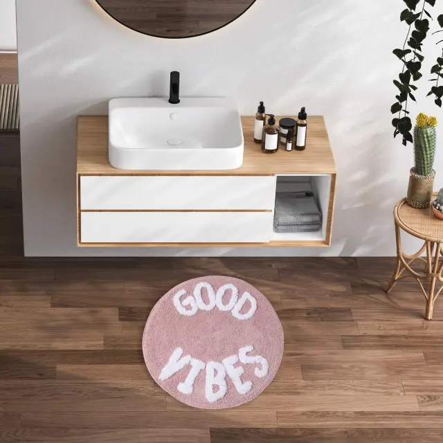 Πατάκι Μπάνιου Φ60 Cotton Das Home 0681 Ροζ-Λευκό 3