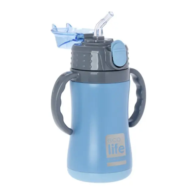 Ecolife®- Ανοξείδωτο Παγούρι με Καλαμάκι Kids Thermos σε Γαλάζιο χρώμα 300ml. (33-BO-3006) 2