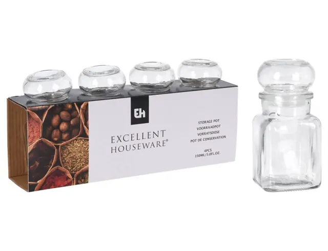 Σετ Γυάλινα Δοχεία Μπαχαρικών Εxcellent Houseware με καπάκι, Χωρητικότητας 150ml - 4 τεμάχια CF5000660
