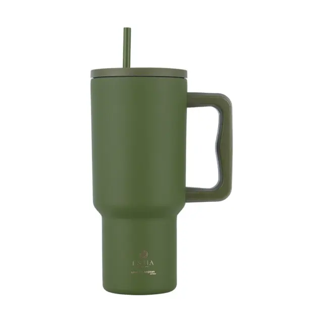 Estia Straw Tumbler XL Save the Aegean Ανακυκλώσιμο Handled Tumbler Θερμός Ανοξείδωτο Forest Spirit με Καλαμάκι και Λαβή 900ml 2