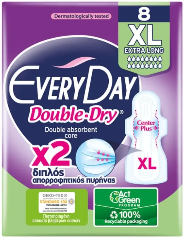 Everyday Σερβιέτες Double Dry Extra Long Ultra Plus 8τμχ