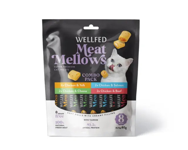 Wellfed Meat Mellows Λιχουδιά σε Ρολάκια σε Διάφορες Γεύσεις για Γάτες (8x10gr) Μονόχρωμο