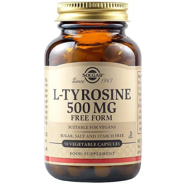 Solgar L-Tyrosine 500mg, 50veg.caps σημαντικό διατροφικό στοιχείο του εγκεφάλου.