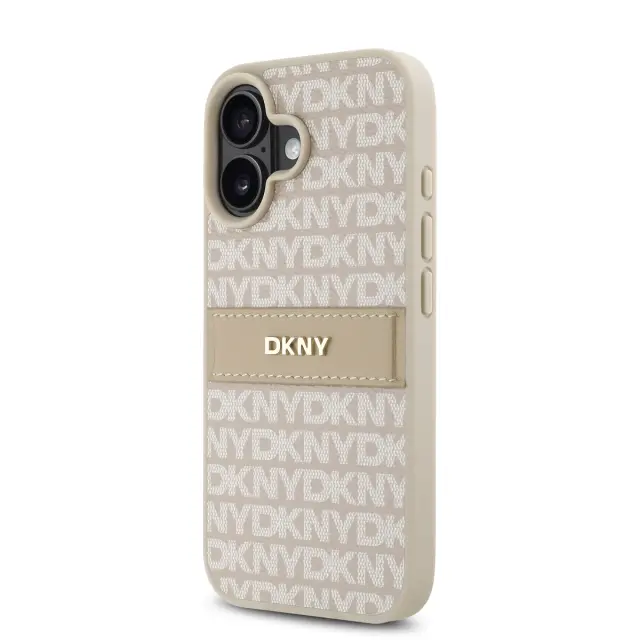 DKNY PU Leather Repeat Pattern Tonal Stripe Case for iPhone 16 Plus Pink 3