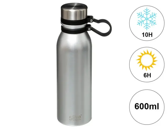 Μπουκάλι Θερμός 5five με λαβή, χωρητικότητα 600ml και διατήρηση θερμοκρασίας 6h ζεστό / 10h κρύο - Stainless Steel 179645