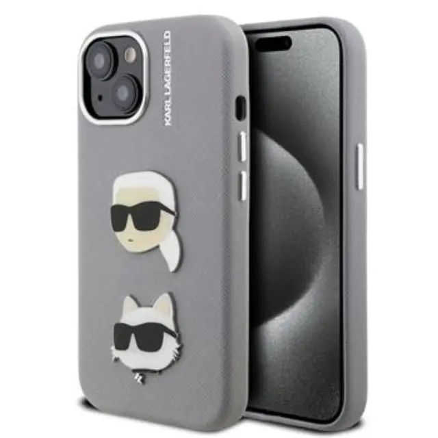 Karl Lagerfeld Grained PU K&CH Heads Case for iPhone 15 Grey