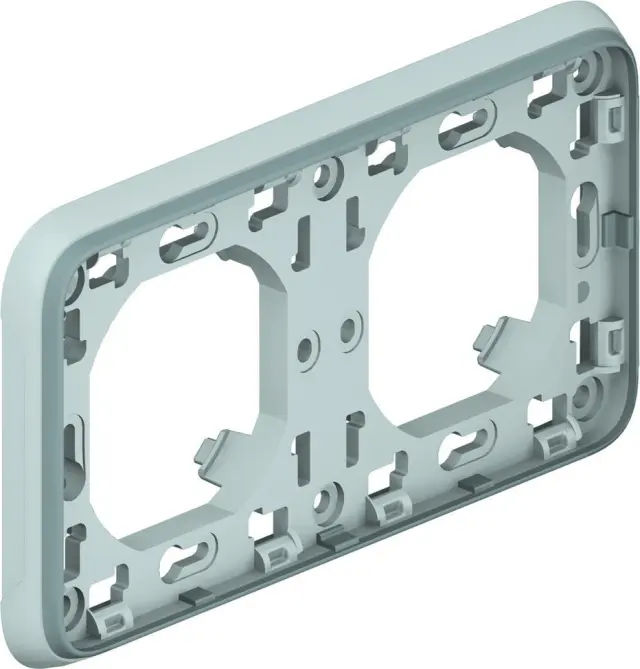 Flush mounting support frame Plexo IP 55 - 2 gang horizontal - grey
