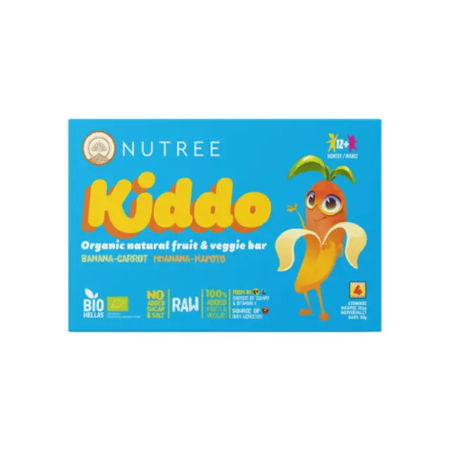 Nutree Veggie Bar Μπανάνα & Καρότο Χωρίς Ζάχαρη για 12+ μηνών, 4x30gr