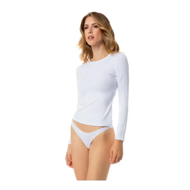 Fimelle TENCEL™ Modal Μακρυμάνικη Μπλούζα με στρογγυλή λαιμόκοψη Minerva - Λευκό 3