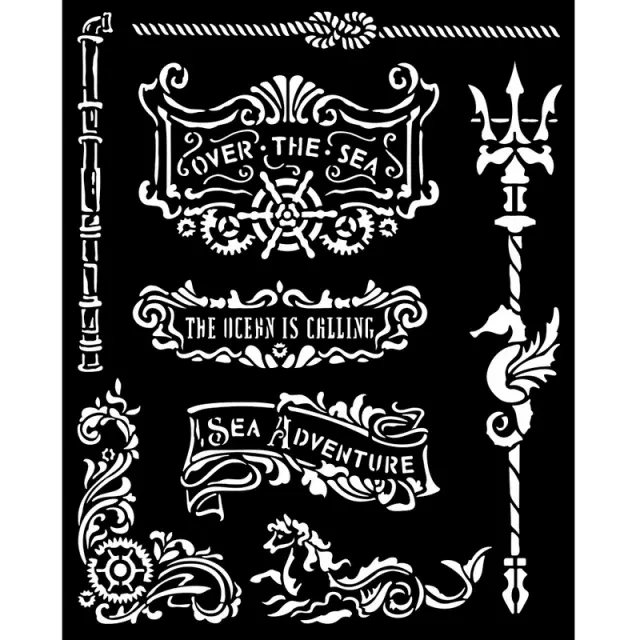 Thick Stencil Stamperia 20x25cm, Songs of the Sea, Tags and Trident