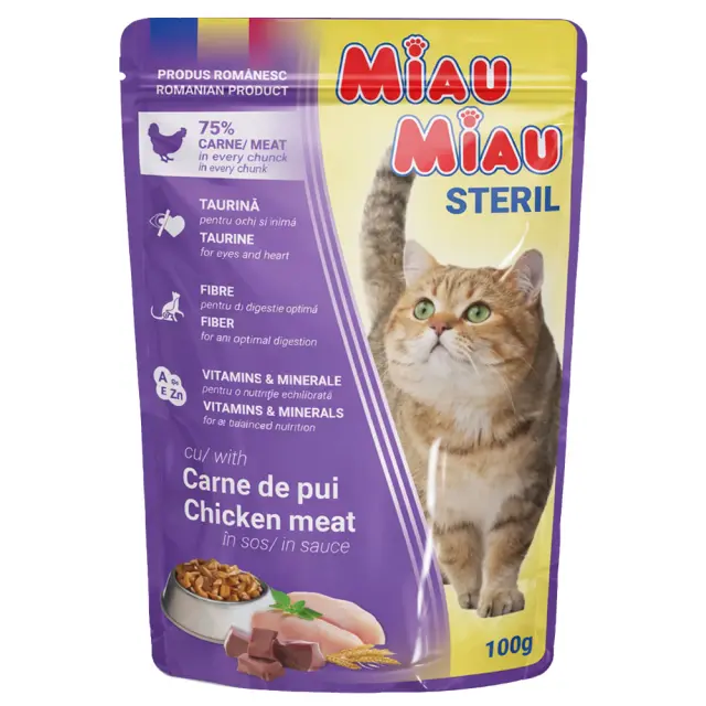 Miau Miau Sterilised Κοτόπουλο σε Σάλτσα 100g