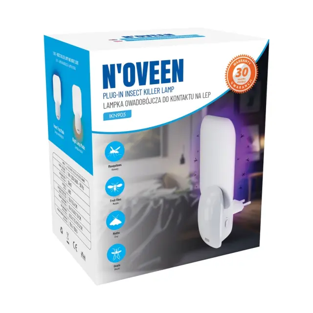 Ηλεκτρική Εντομοπαγίδα Πρίζας N'oveen IKN905 UV LED Ακτίνα 30m² και Φως Νυκτός 2
