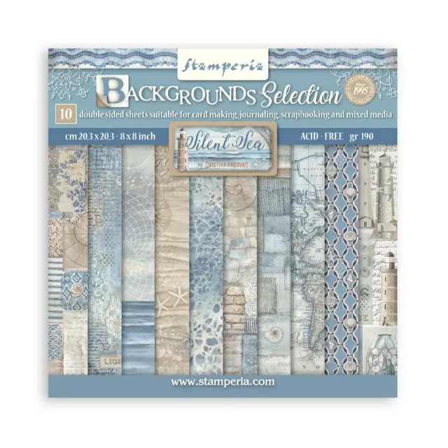 Χαρτιά scrapbooking 10τεμ, 20.3×20.3cm Stamperia, Silent Sea, Backgrounds