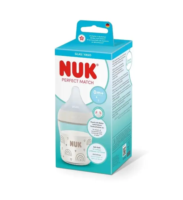Nuk Γυάλινο Μπιμπερό Perfect Match Temperature Control με Θηλή Σιλικόνης 120m (0+μηνών)