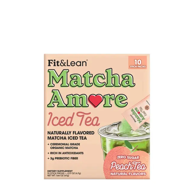 Fit & Lean Matcha Amore - Iced Tea Peach Iced Tea, 10 Sticks