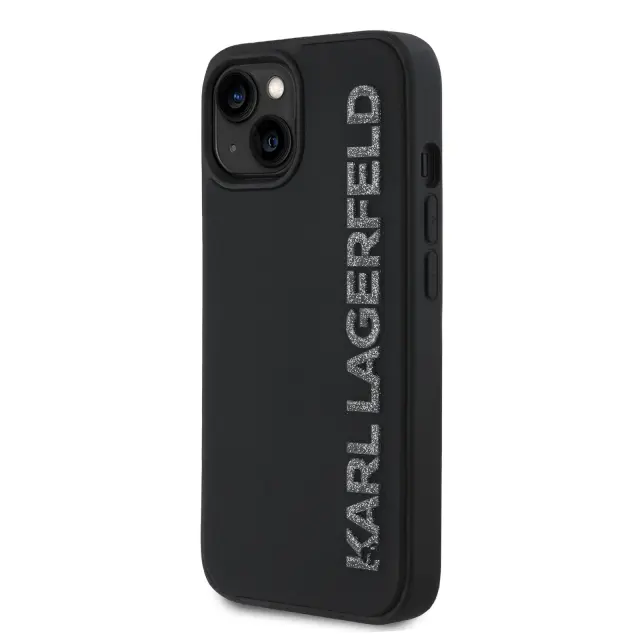 Karl Lagerfeld 3D Rubber Glitter Logo Case for iPhone 15 Black 2