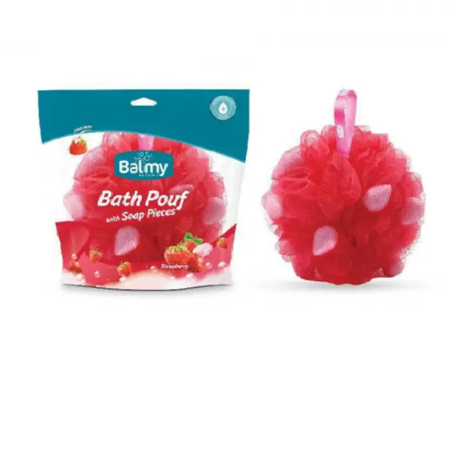 Vican Balmy Bath Pouf, Σφουγγάρι με Πέρλες Σαπουνιού και Άρωμα Φράουλα, 1τμχ